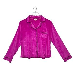 Juicy Couture Velour Hot Pink Long Sleeve Logo Spellout Pajama Top Sz M